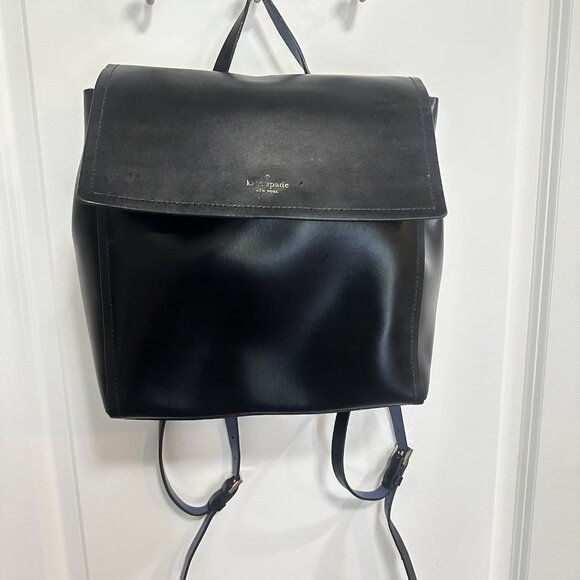 Kate Spade Somerville Road Megyn Backpack Smooth Black Leather Purple Interior - Picture 1 of 16